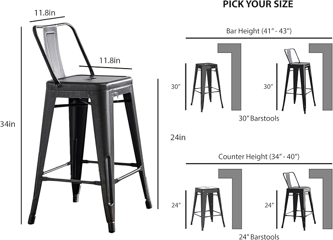 AC Pacific 24” Metal Backless Barstool Set of 2 – Country Rustic Style - Image 3