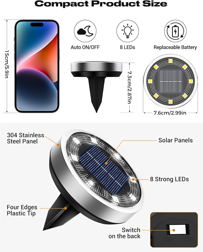 btfarm 10 Pack Solar Lights Outdoor, 8 LED Solar Ground Lights IP65 Waterproof - Image 6