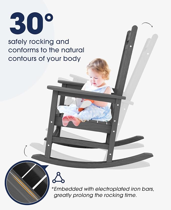 KINGYES Oversized Outdoor Rocking Chair Set of 2, All-Weather Patio Rocking - Image 5