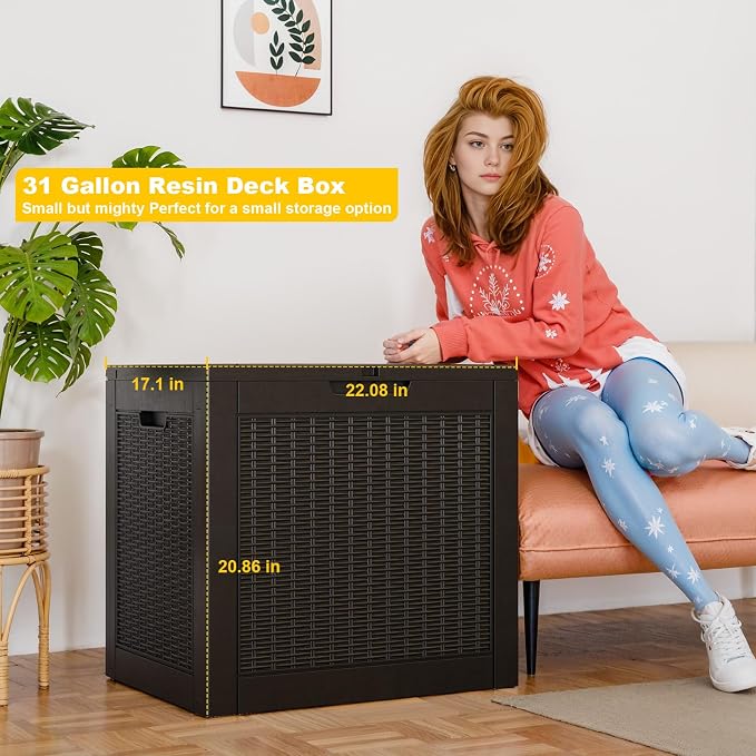 31 Gallon Waterproof Outdoor Storage Box, Resin Deck Box, Lockable Outside - Image 3