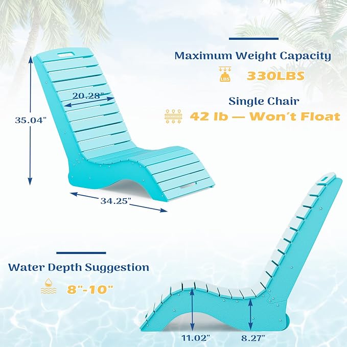 MELLCOM HDPE Pool Lounge Chairs Set of 2, in Pool Lounge Chairs up to 10-Inches - Image 2