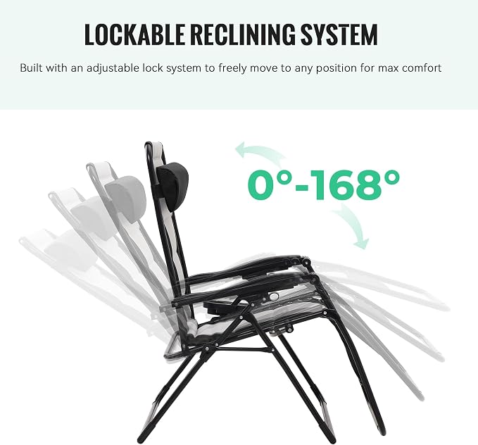 JEAREY Oversized Padded Zero Gravity Chairs Set of 2, Folding Lounge Chair - Image 6