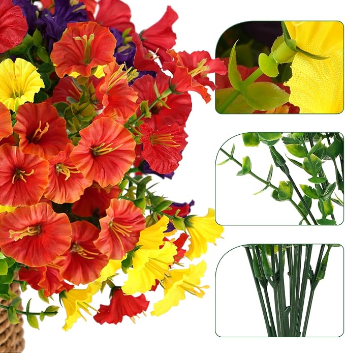 Artificial Flowers for Outdoors, UV Resistant Fake Silk Morning Glory, - Image 3