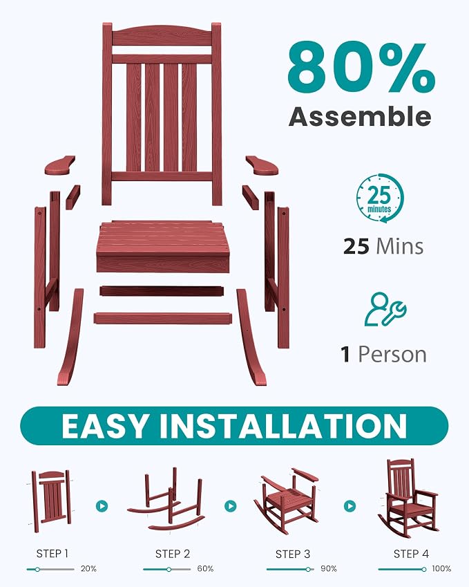 SERWALL Oversized Outdoor Rocking Chair, All-Weather Patio Rocking Chair - Image 6