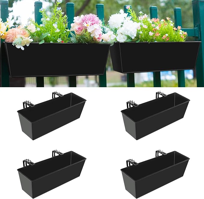 Railing Planter for Outdoor Plants 16 Inch Metal Rectangular Window Boxes by Holensun