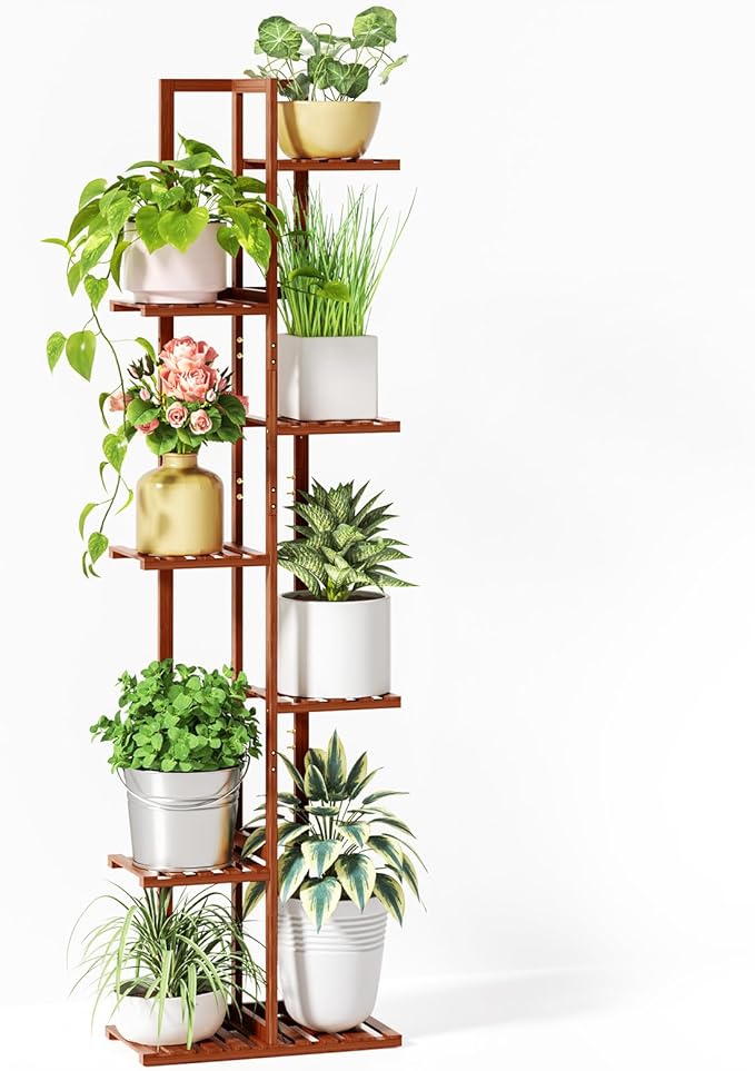 ROSSNY 55 Inch Tall Plant Stand Indoor, 7 Tier 8 Potted Bamboo Plant Stands by ROSSNY