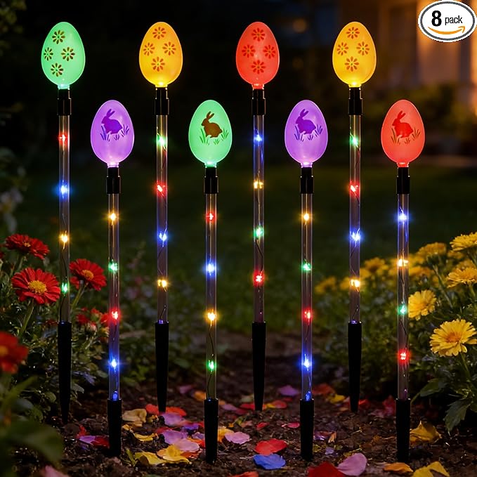 8 PCS Solar Easter Eggs Stake Lights, IP65 Waterproof Multicolor Outdoor Easter by Unknown