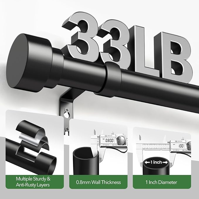 Time Forest Black Curtain Rods for Windows 28 to 48 Inch, 1 Inch Diameter - Image 4
