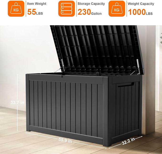 230 Gallon Resin Deck Box, Lockable Patio Outdoor Storage Box - Image 3
