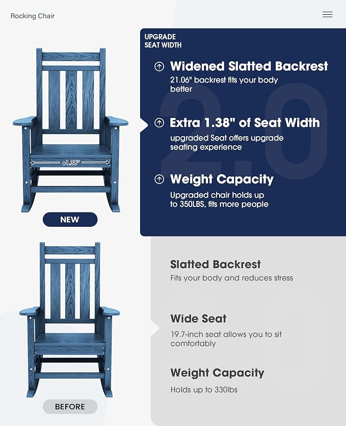 KINGYES Oversized Outdoor Rocking Chair, All-Weather Patio Rocking Chairs - Image 4