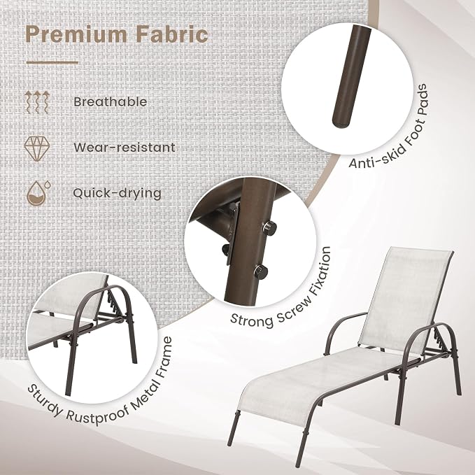 Giantex Set of 2 Patio Lounge Chair, Outdoor Chaise Lounge - Image 4
