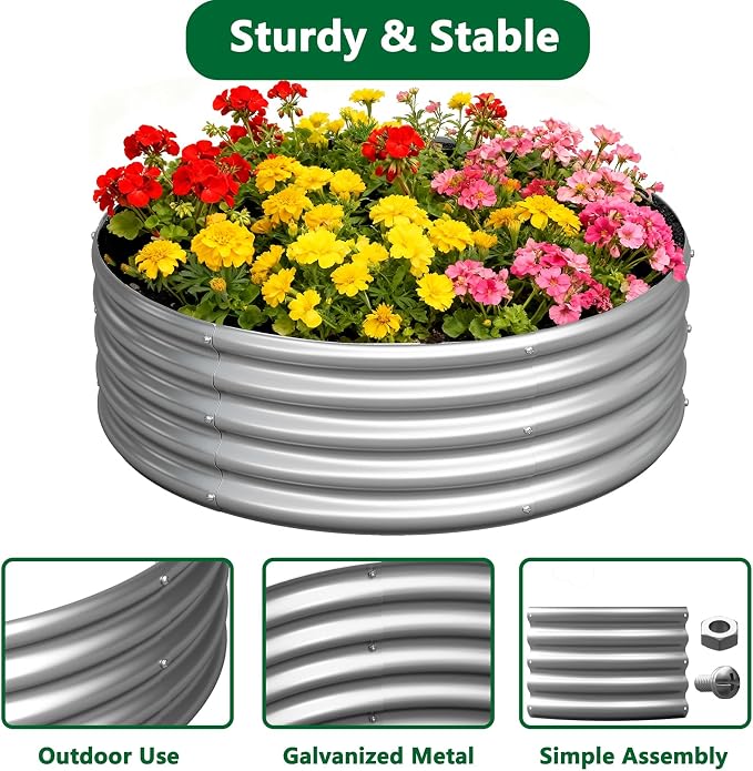 zizin 2 Pcs Round 4x4x1ft Raised Garden Bed Kit Metal Planter Box - Image 4