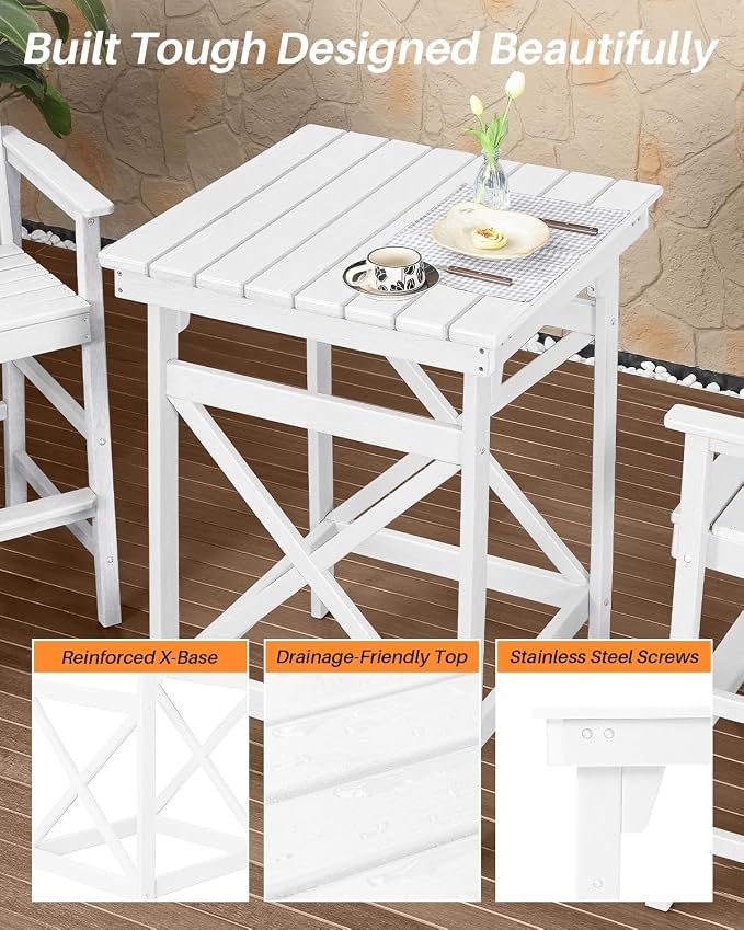 5 Pieces Adirondack Bar Chairs Set, HDPE Patio Bar Height Table and Chairs - Image 7