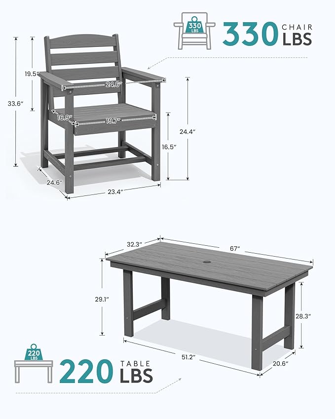 SERWALL 67" Outdoor Dining Table - Image 3