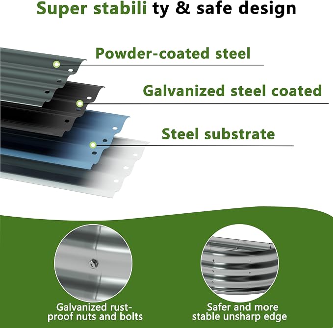 6x3x1ft Galvanized Oval Raised Garden Bed, Outdoor Planter Box Metal Patio Kit - Image 3