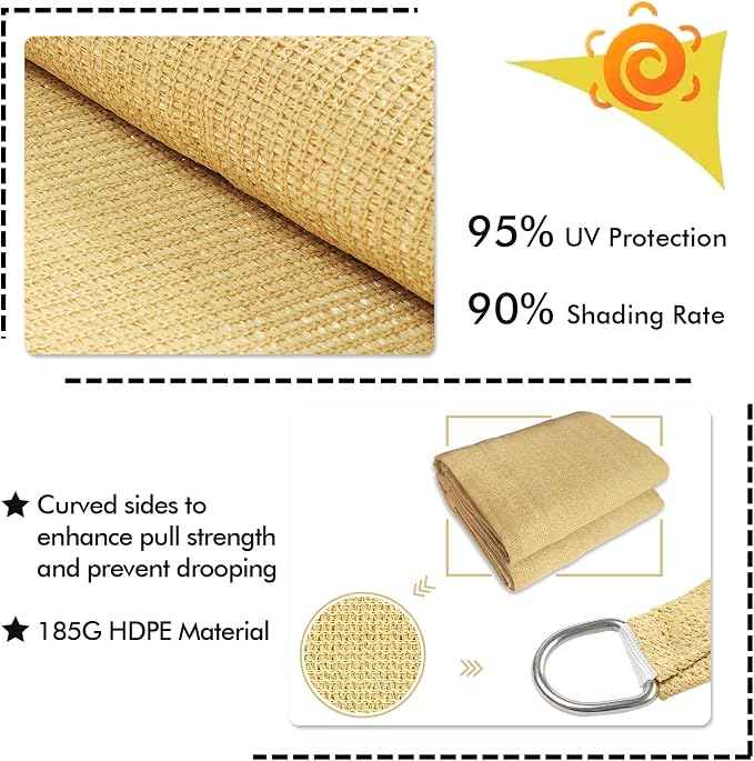 KANAGAWA 7'X9' Sand Custom Size Sun Shade Sail Rectangle UV Block Canopy Cover - Image 3