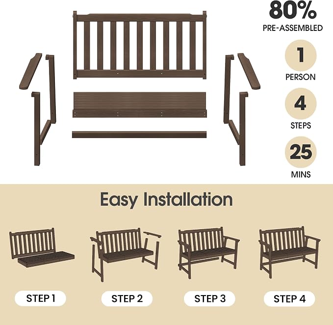 Ciokea 48" Outdoor Bench, HDPE Weatherproof Porch Bench, 2-Person Garden Benches - Image 6