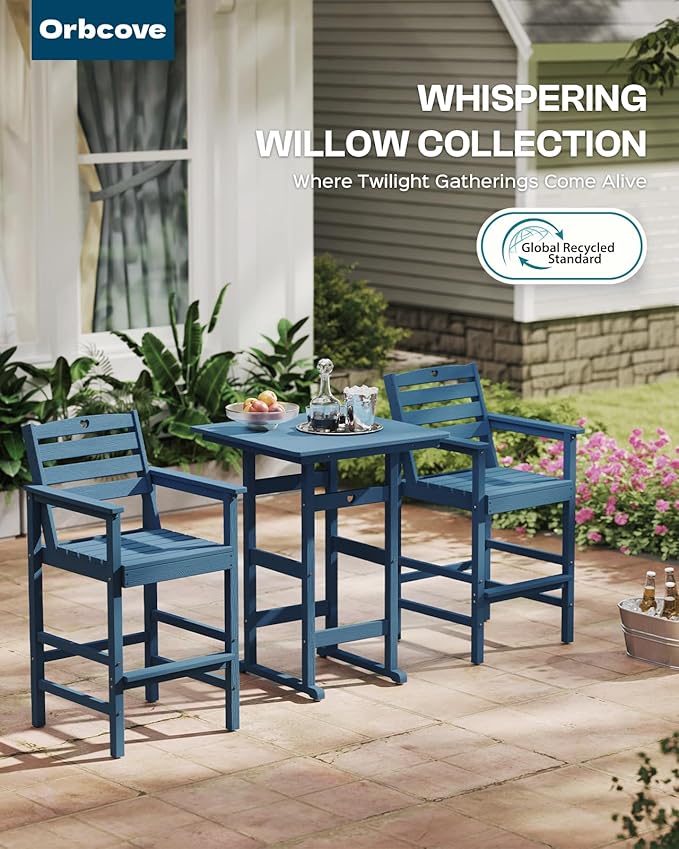 5-Piece Bar Height Outdoor Table and Chairs Set, HDPE Wood Grain Patio Bar - Image 6