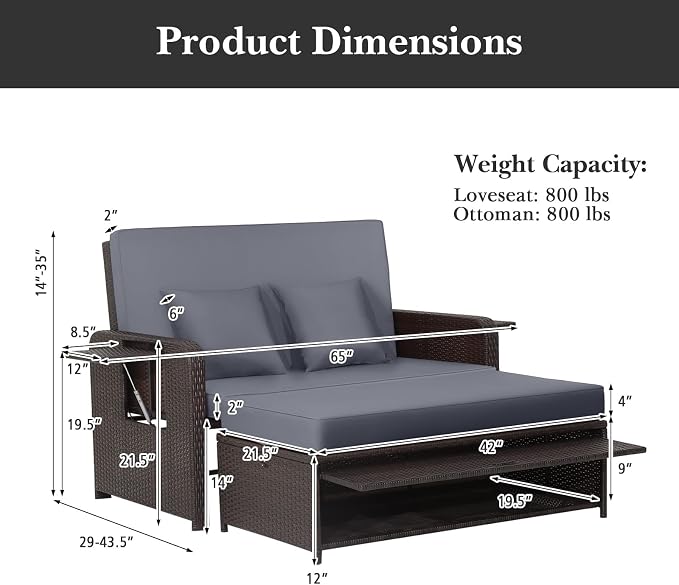 COSTWAY Patio Rattan Daybed - Image 3