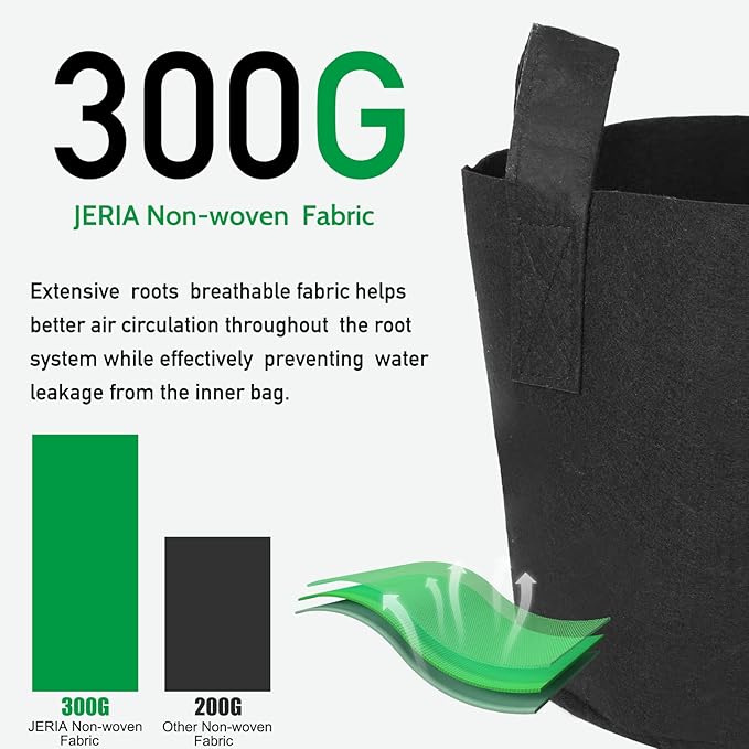 JERIA 12-Pack 15 Gallon Grow Bags, 300G Thickened Nonwoven Garden Pots - Image 4