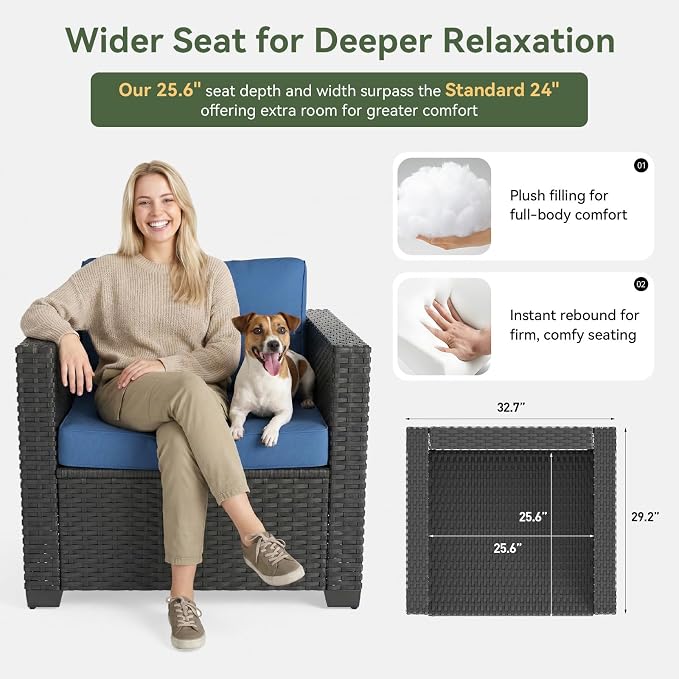 Aoxun 1 Piece 3-Seats Sofa Patio Furniture Set, Wicker Outdoor Furniture - Image 4