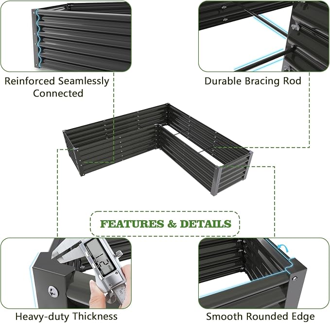 A ANLEOLIFE Set of 8, 18 Inch Tall Quartz Grey Raised Garden Beds Kit, L-Shaped - Image 6