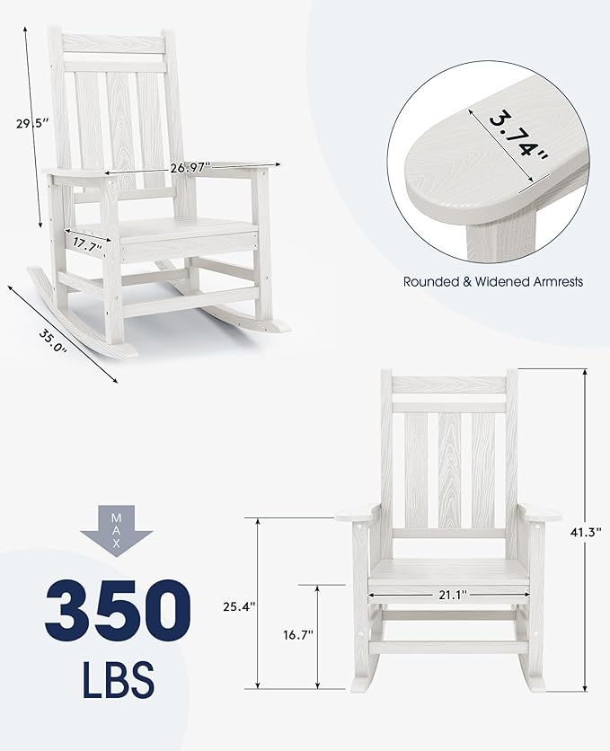 KINGYES Oversized Outdoor Rocking Chair Set of 8, All-Weather Patio Rocking - Image 3