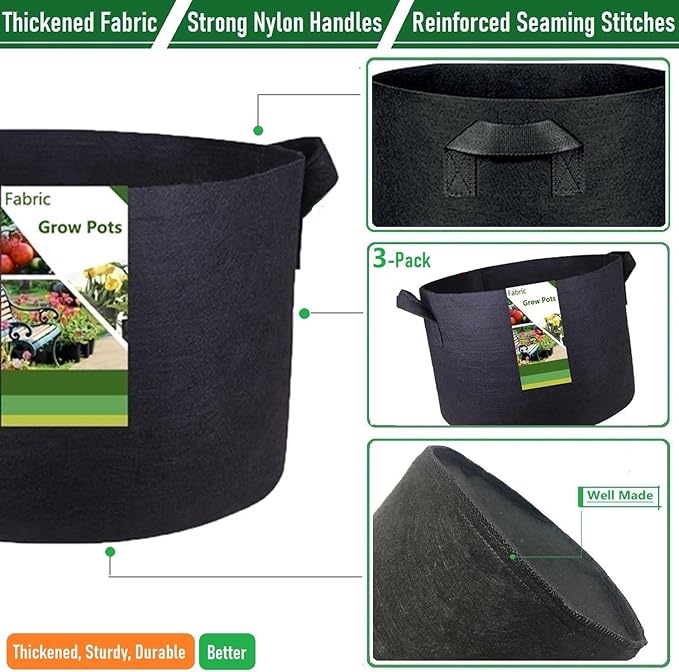 3-Pack 50 Gallon Thickened Plant Grow Bags Large Heavy Duty Fabric Plant Pots - Image 6