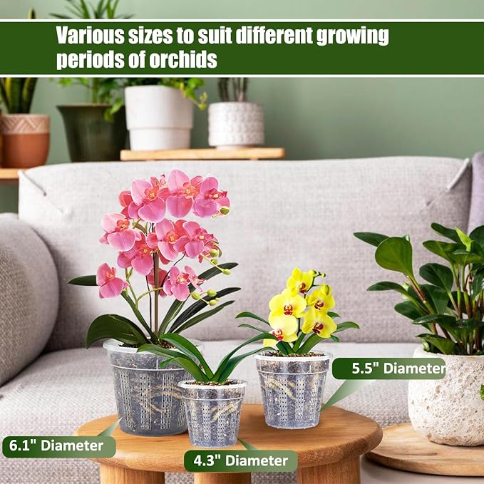 Orchid Pot with Saucers, 3 Each of 4.3", 6.1" Orchid Pots with Holes, 9 Pack - Image 6