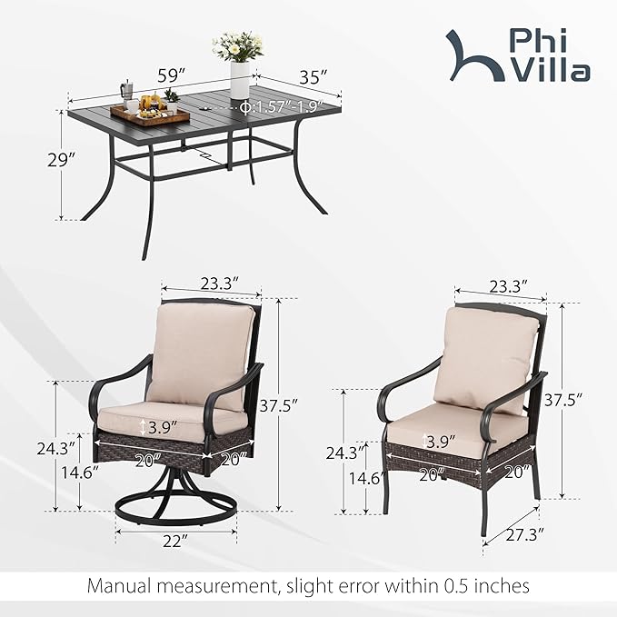 PHI VILLA Outdoor Dining Set for 6, Outdoor Table and Chairs Set for 6 - Image 2