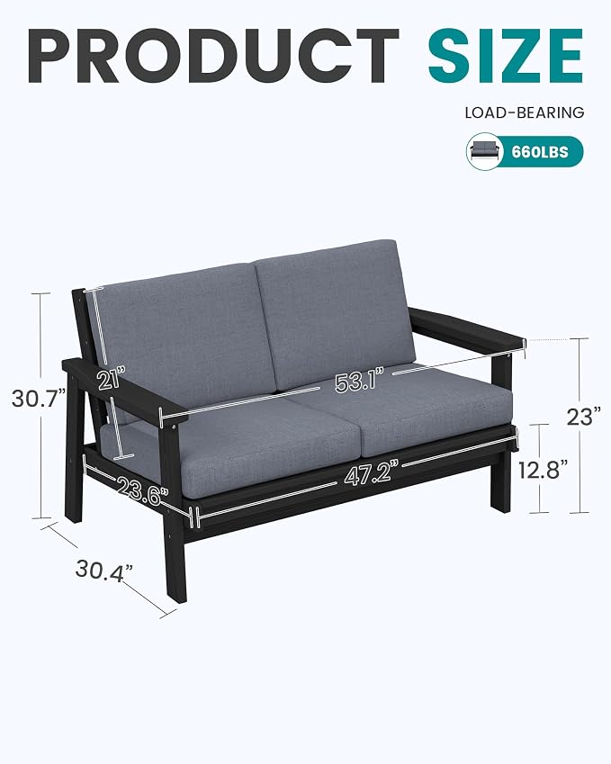 SERWALL HDPE Outdoor Patio Loveseat - Image 2