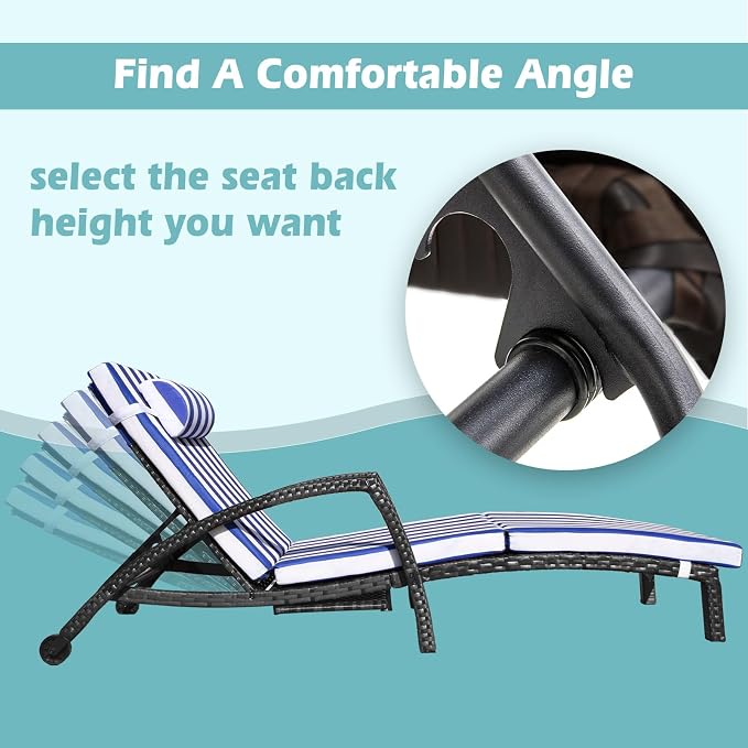 Chaise Lounge Chairs Outdoor Set of 2, Comfy Outside Wicker Patio Pool Lounge - Image 2