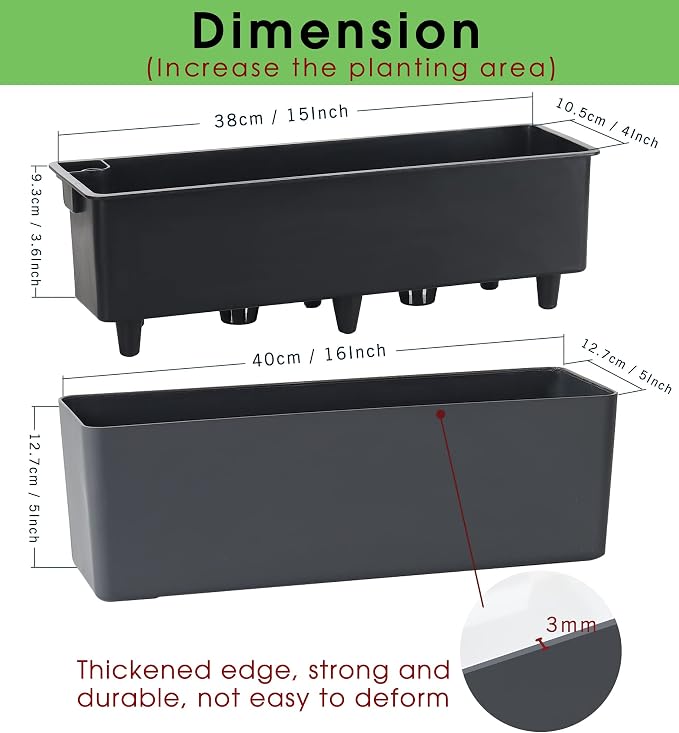 GardenBasix Elongated Self Watering Planter Pots 2-Pack Window Box 5.5 x 16 - Image 4