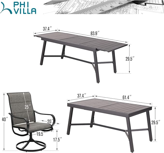 PHI VILLA 9 PCS Patio Dining Set, 8 Padded Swivel Dining Chair - Image 7