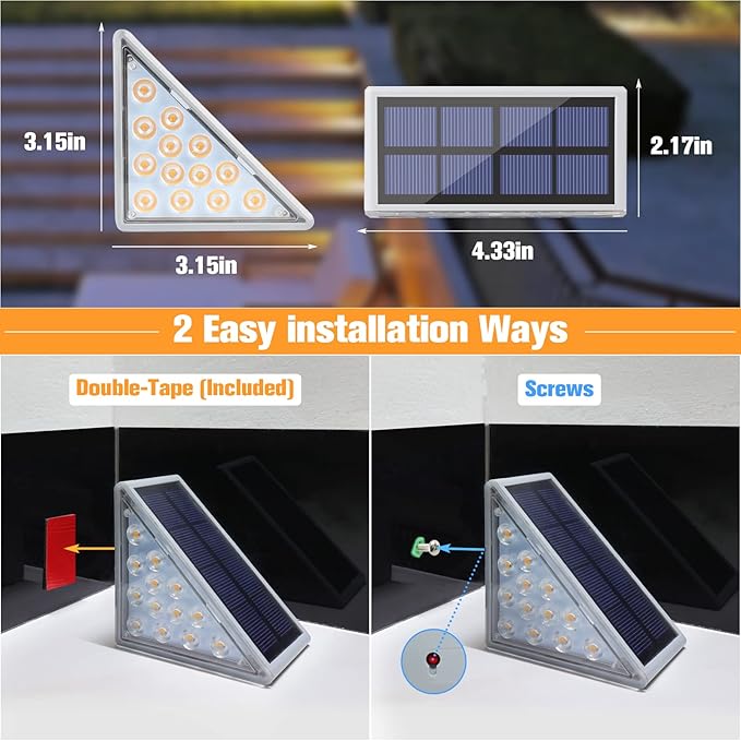 VOLISUN Outdoor Stair Lights 8 Pack, Solar Step Lights Waterproof IP67 - Image 6