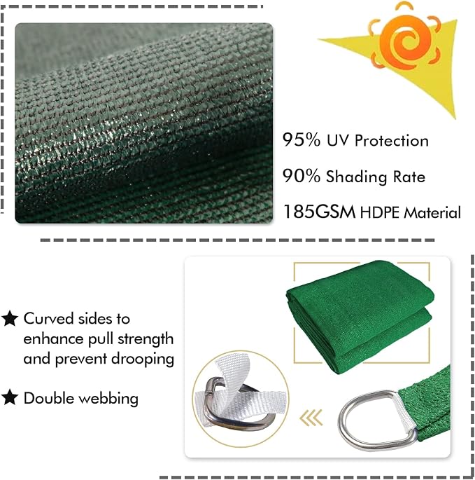 KANAGAWA 18'X22' Dark Green Custom Size Sun Shade Sail Rectangle UV Block - Image 3