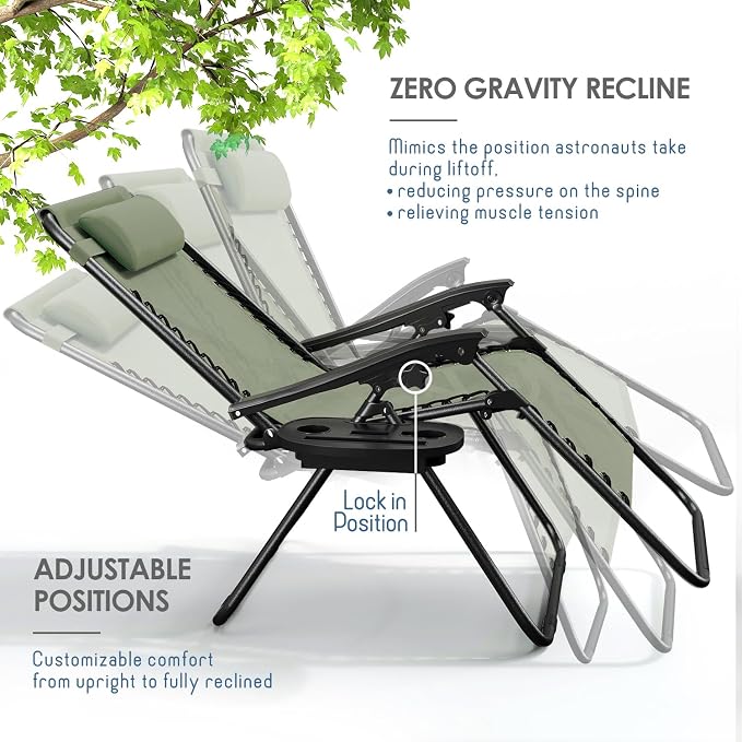 Nestl Zero Gravity Chairs Set of 4, Patio Lounge Chair Outdoor - Image 4