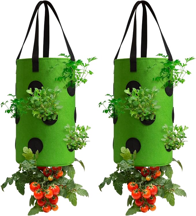 2 Pack Green Upside Down Tomato & Herb Planter, Outdoor Hanging Durable by Homyhoo