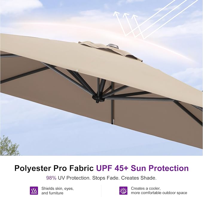PURPLE LEAF 10 Feet Square Cantilever Umbrella Patio Umbrella - Image 5