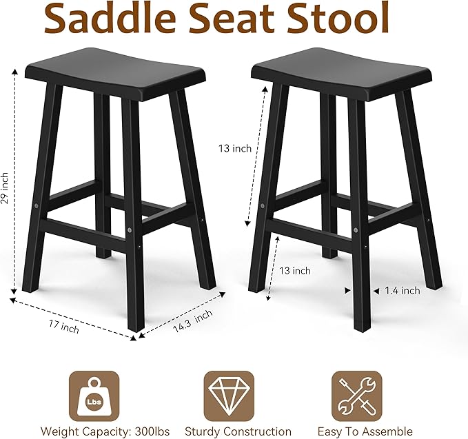 Bar Stools 29'' Outdoor Set of 4, Waterproof Modern Durable Resin Saddle Seat - Image 3