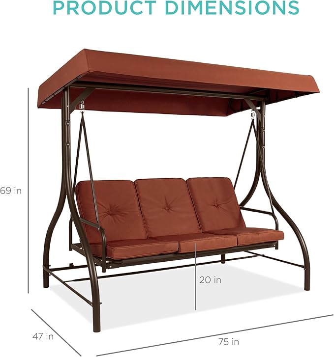 Best Choice Products 3-Seat Outdoor Large Converting Canopy Swing Glider - Image 7