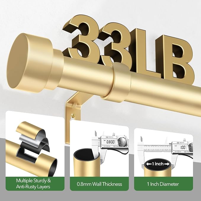 Time Forest Gold Curtain Rods for Windows 32 to 120 Inch, 1 Inch Diameter - Image 4