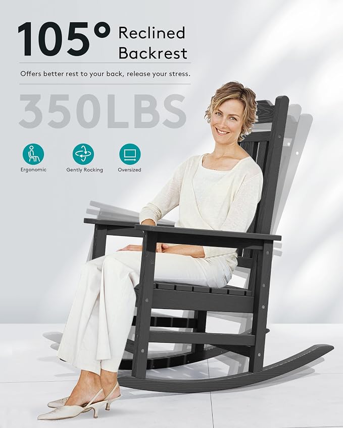 SERWALL Outdoor Rocking Chair Set of 6, Patio Rocking Chair Sets, HDPE Rocking - Image 3