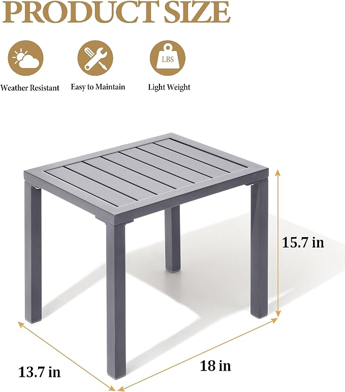 Crestlive Products Aluminum Outdoor Side Table, Rectangular End Table, Easy - Image 3