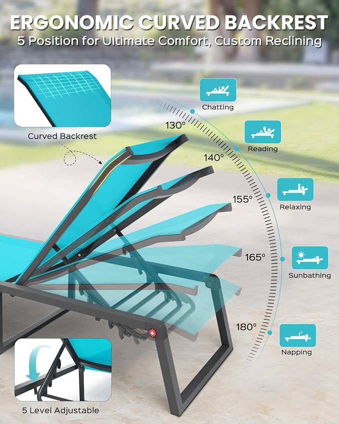 Aluminum Chaise Lounge Chair Outdoor, Foldable & Assembly Free Patio Pool - Image 4