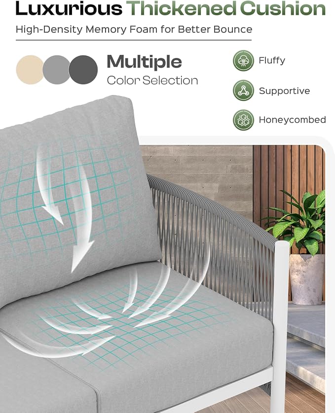 Aluminum Outdoor Patio Couch Loveseat, HDPE Rope Patio Sofa - Image 6