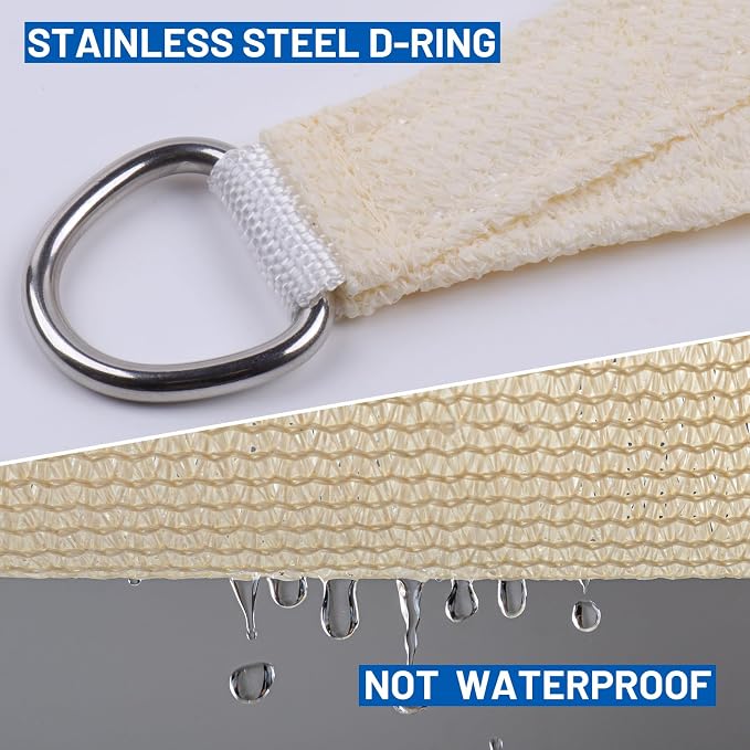 SUNLAX Sun Shade Sail 16' x 16' x 22' Butter Cream Right Triangle Canopy Sail - Image 6