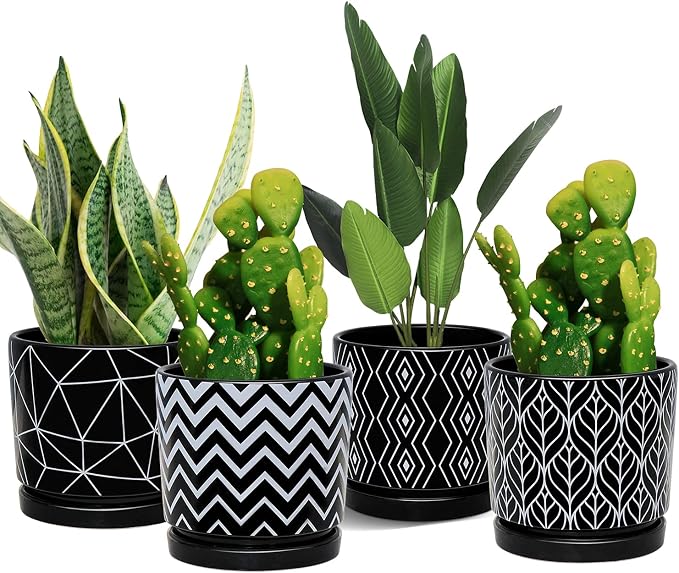 Ton Sin Flower Pots, 5.5 Inch Black Ceramic Planter by TonSin