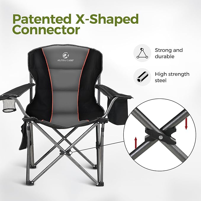 ALPHA CAMP Heavy Duty Camping Chair 500LBS Capacity, Oversized Folding Chair - Image 8