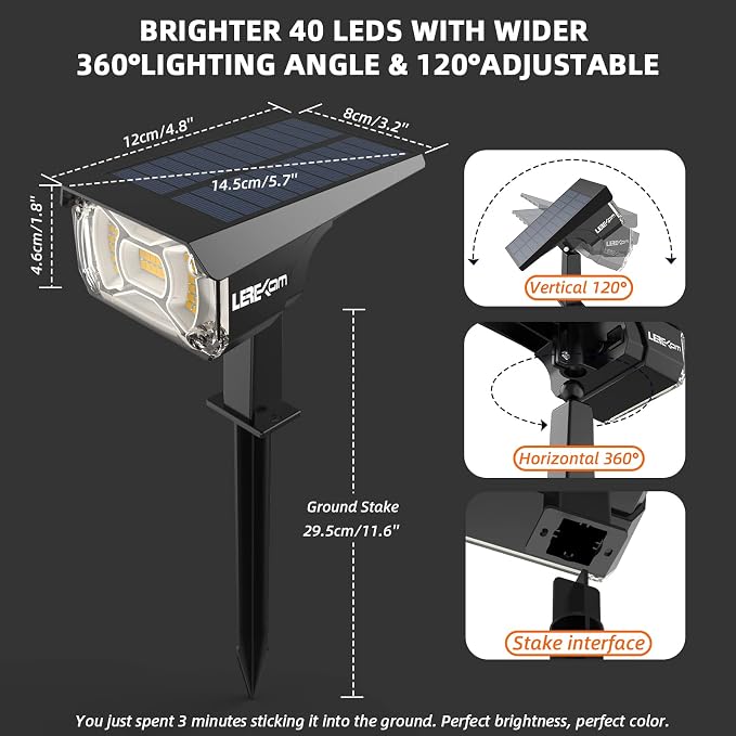 Solar Spot Lights Outdoor Landscape Lights, IP65 Outdoor Waterproof Spotlights - Image 6